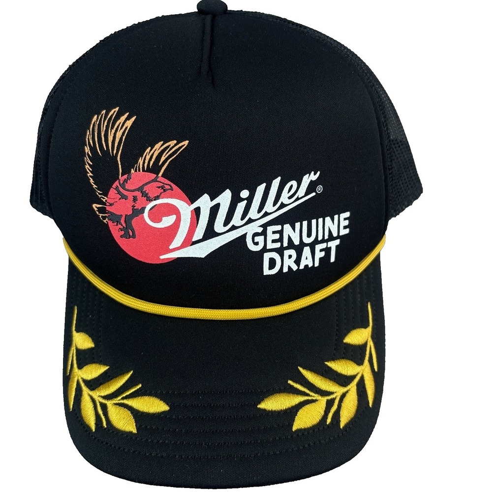Miller Genuine Draft Rope Trucker Cap Retro Black Hat